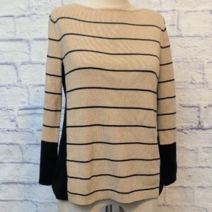 Chico's Beige & Black Striped Sweater - Size Medium (Chicos Size 1)